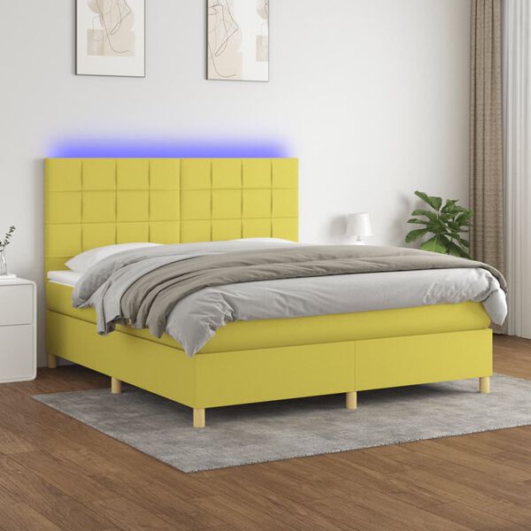 vidaXL Krevet box spring s madracem LED zeleni 180x200 cm od tkanine