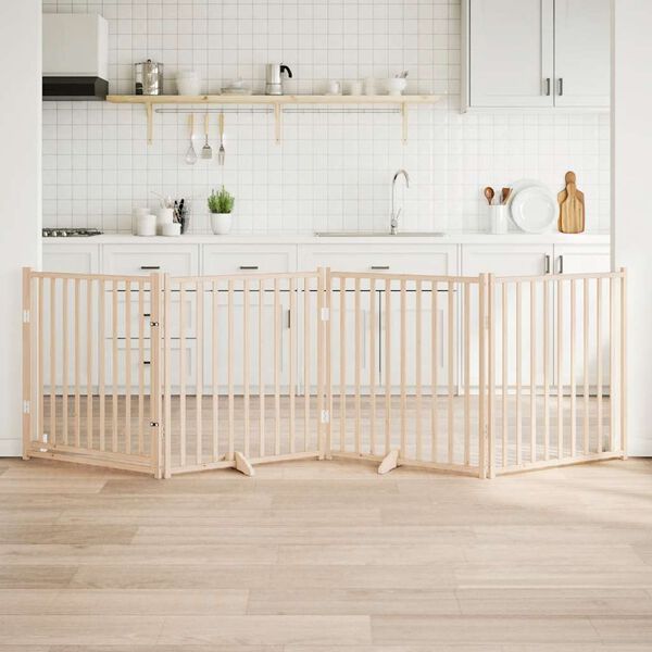 vidaXL Vrata za pse s vratima, sklopiva, 4 panela, 320 cm, masivno drvo jele