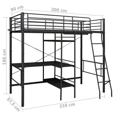 vidaXL Krevet na kat sa stolićima u okviru crni metalni 90 x 200 cm