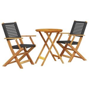 vidaXL 3-dijelni bistro set od poliratana i masivnog drva crni