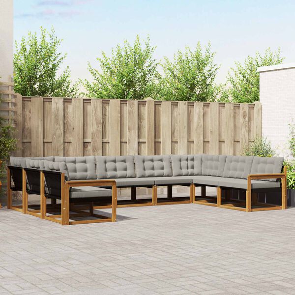 vidaXL Set vanjskih sofa s jastukom 9 pcs Prirodna i svijetlo siva
