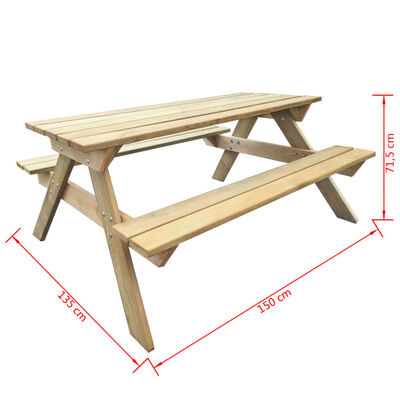 vidaXL Stol za piknik 150 x 135 x 71,5 cm drveni