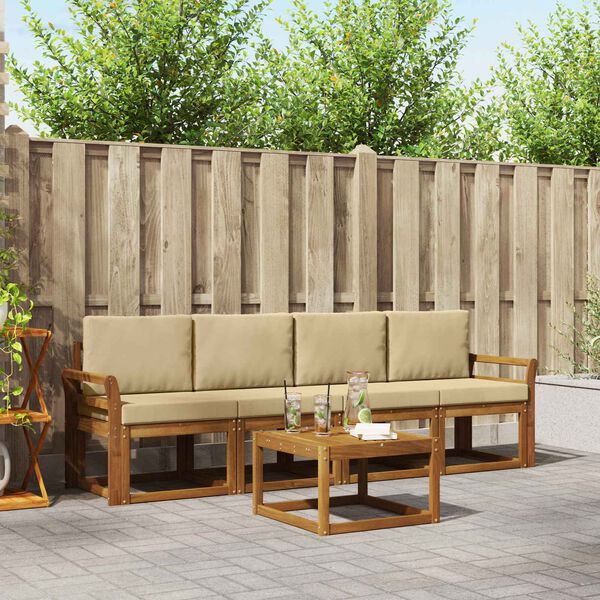 vidaXL Set vanjskih sofa 5 pcs Prirodna i bež Čvrsto drvo akacije