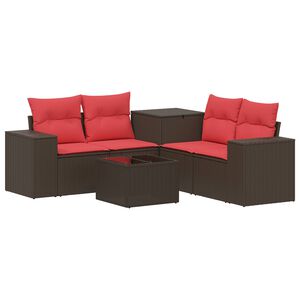 vidaXL Set sofe 6 kom. Smeđa i crvena Poli Rattan i čelik