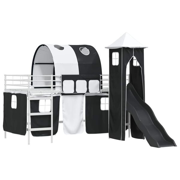 vidaXL Okvir Krevet za Dječji Loft Bijela i crna 79,5 x 200 cm Metal