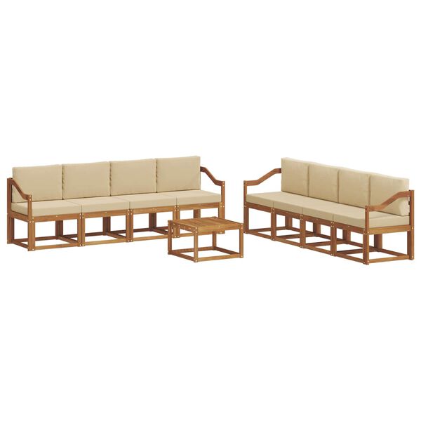 vidaXL Set vanjskih sofa 9 pcs Prirodna i bež Čvrsto drvo akacije