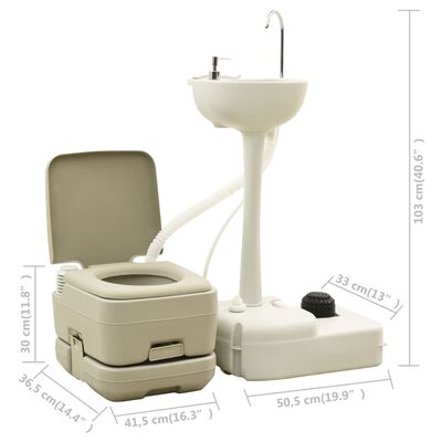 vidaXL Prijenosni set toaleta 10+10 L i stalka s umivaonikom 20 L sivi