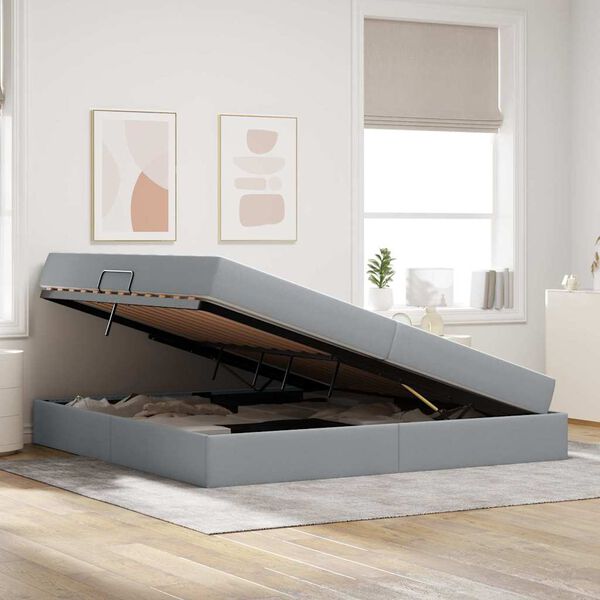 vidaXL Krevet s madracem i skladi&scaron;tem Svijetlo siva 200 x 200 cm