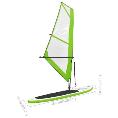 vidaXL Daska za veslanje stojeći na napuhavanje s jedrom zeleno-bijela