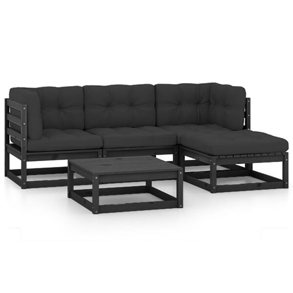 vidaXL 5-dijelna vrtna garnitura od masivne borovine s jastucima