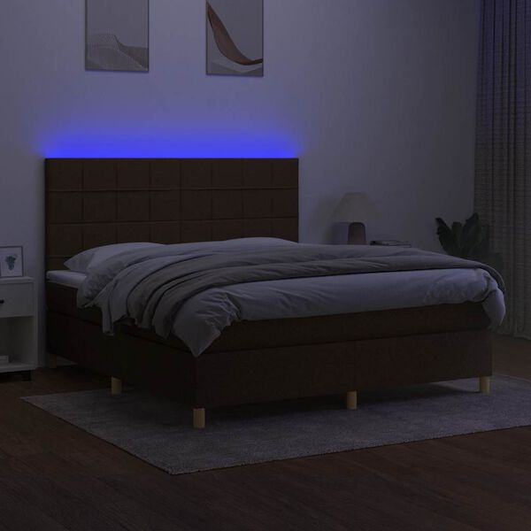 vidaXL Krevet box spring s madracem LED tamnosmeđi 180x200 cm tkanina