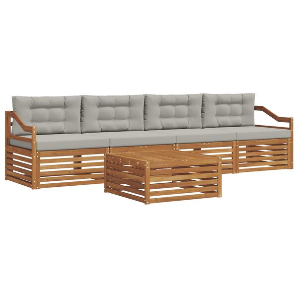 vidaXL Set vanjskih sofa s jastukom 5 pcs Prirodna i svijetlo siva