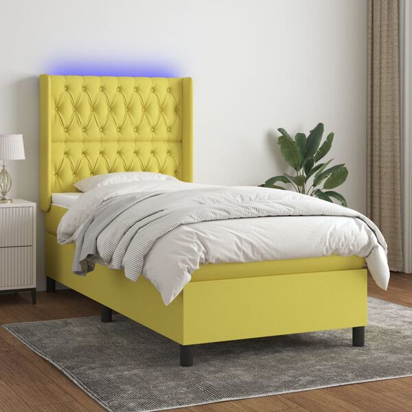 vidaXL Krevet box spring s madracem LED zeleni 90x190 cm od tkanine