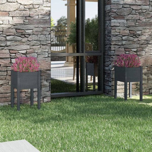 vidaXL Vrtne sadilice 2 kom sive 40 x 40 x 70 cm od masivne borovine