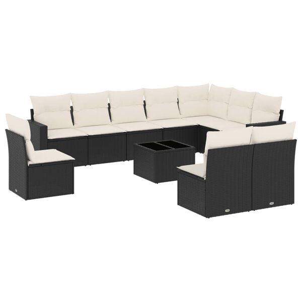 vidaXL 11-dijelni set vrtnih sofa od poliratana s jastucima crni