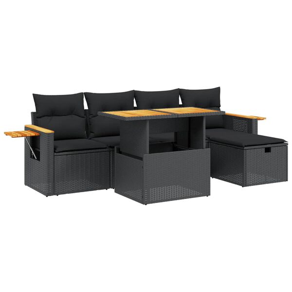 vidaXL 6-dijelni set vrtnih sofa s jastucima crni od poliratana