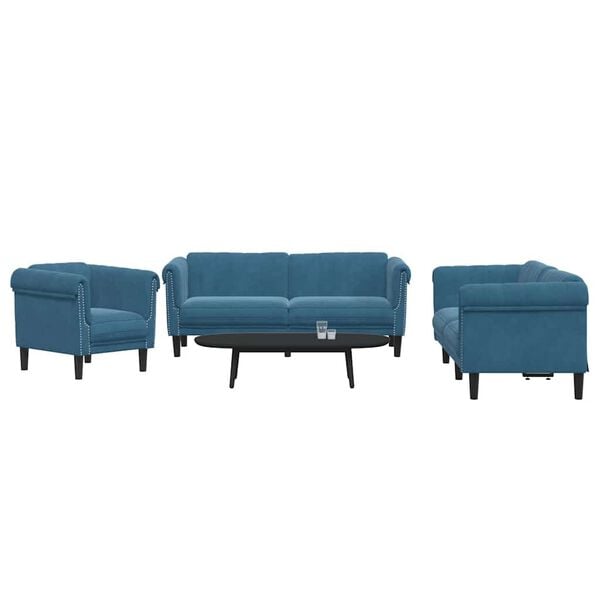 vidaXL 3-dijelni set sofa plavi bar&scaron;unasti
