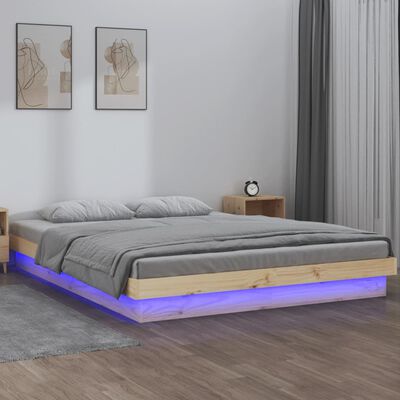 vidaXL LED okvir kreveta 120 x 190 cm mali bračni od masivnog drva