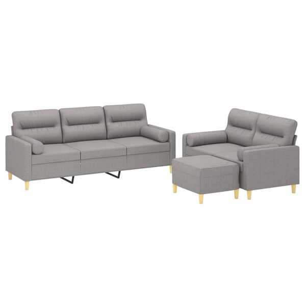 vidaXL 3-dijelni set sofa s jastucima svjetlosivi od tkanine