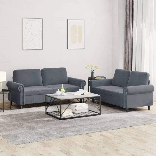 vidaXL 2-dijelni set sofa s jastucima tamnosivi bar&scaron;unasti
