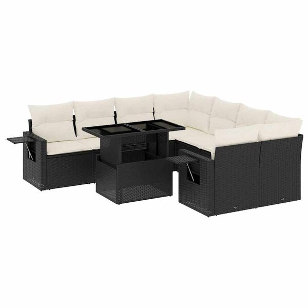vidaXL 9-dijelni set vrtnih sofa s jastucima crni od poliratana