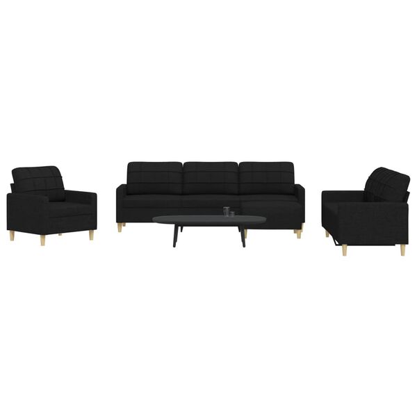 vidaXL 4-dijelni set sofa s tabureom crni od tkanine