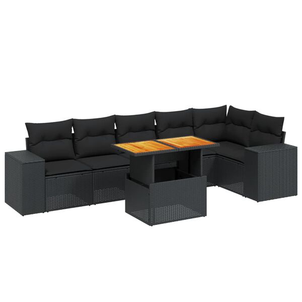 vidaXL 7-dijelni set vrtnih sofa od poliratana s jastucima crni