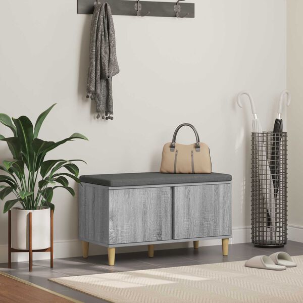 vidaXL Klupa za hodnik s jastukom Siva Sonoma 80 x 38 x 46 cm