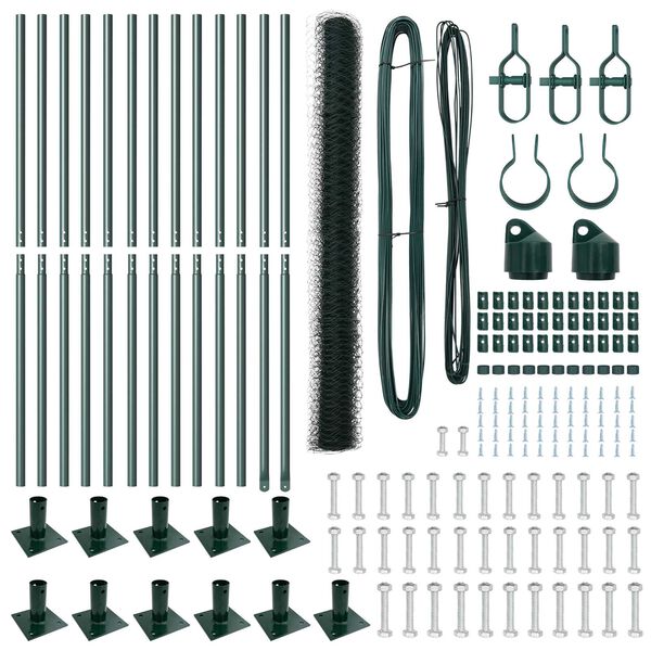 vidaXL Stup za ogradu Zelena 25 x 1,6 m (mreža 50 mm) Čelik i PVC