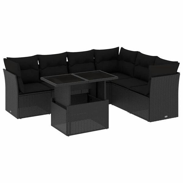 vidaXL 7-dijelni set vrtnih sofa od poliratana s jastucima crni