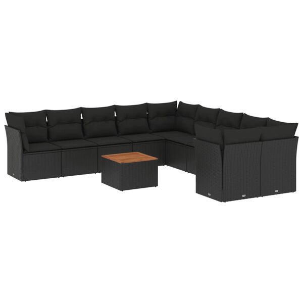 vidaXL 11-dijelni set vrtnih sofa od poliratana s jastucima crni