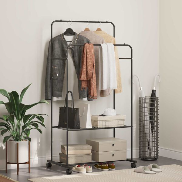 vidaXL Stalak za odjeću s policom s kotačem Crna 80 x 53 x 156 cm