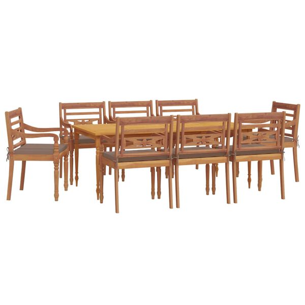 vidaXL 9-dijelni vrtni blagovaonski set s jastucima masivna tikovina