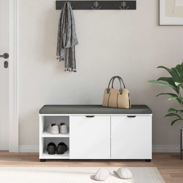 vidaXL Klupa za hodnik s jastukom s policom Bijeli 100 x 38 x 46 cm