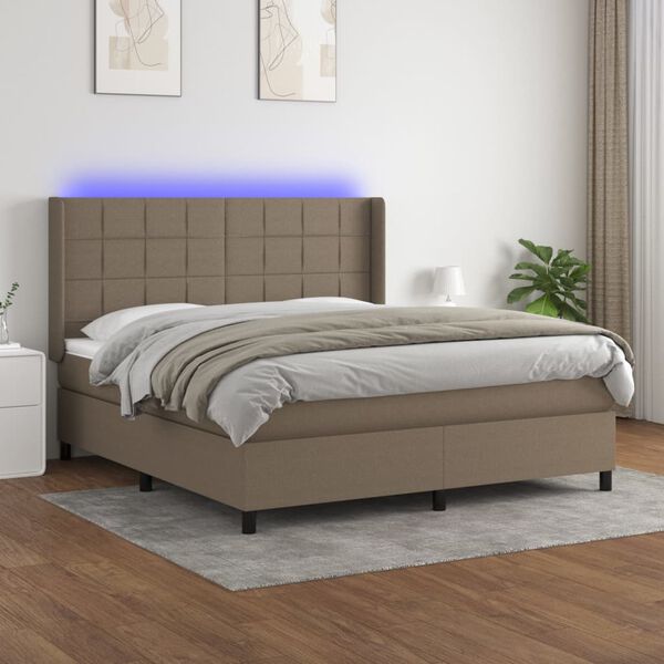 vidaXL Krevet box spring s madracem LED smeđesivi 180x200 cm tkanina