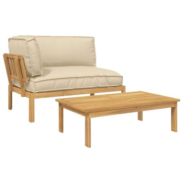 vidaXL Set sofe s jastukom Jednobojno 2 pcs Bež Čvrsto drvo akacije