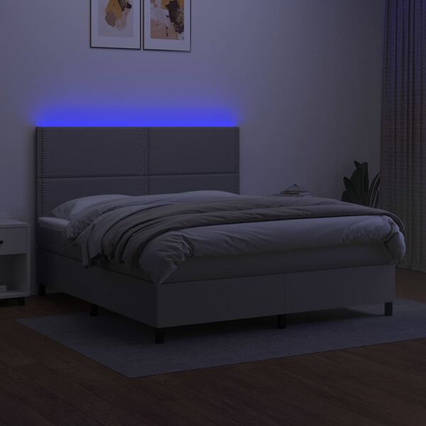 vidaXL Krevet box spring s madracem LED svjetlosivi 180x200 cm tkanina