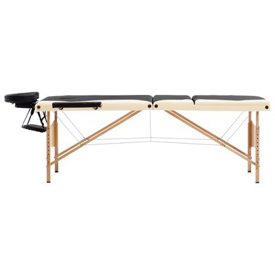 vidaXL Sklopivi stol za masažu s 3 zone drveni crni i bež