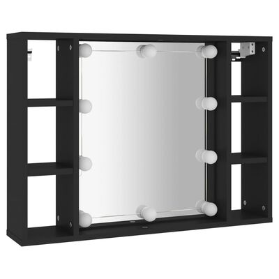vidaXL Ormarić s ogledalom i LED svjetlima crni 76 x 15 x 55 cm