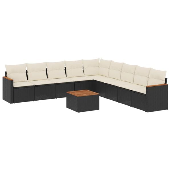 vidaXL 10-dijelni set vrtnih sofa s jastucima crni od poliratana