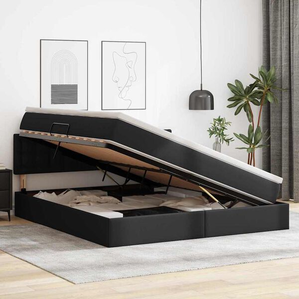 vidaXL Krevet s od storage s madracem Crna 180 x 200 cm Lažna koža