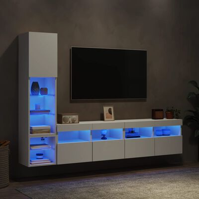 vidaXL 4-dijelni zidni TV elementi s LED bijeli od konstruiranog drva