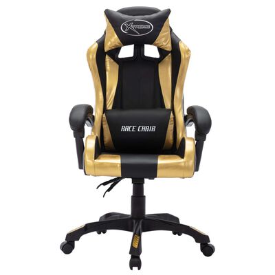 vidaXL Igraća stolica s RGB LED svjetlima zlatno-crna od umjetne kože