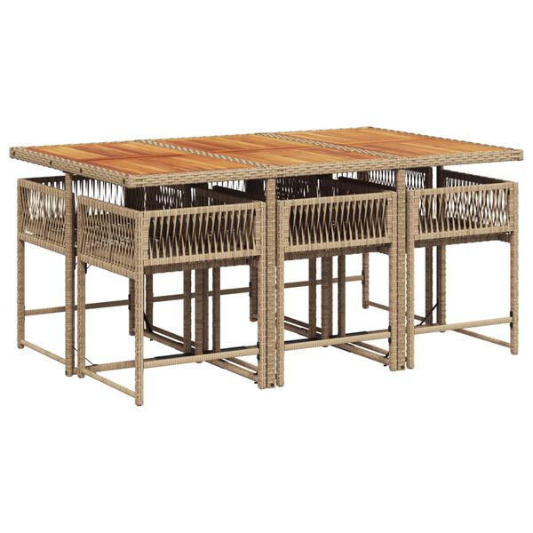 vidaXL 7-dijelni vrtni blagovaonski set od poliratana s jastucima bež