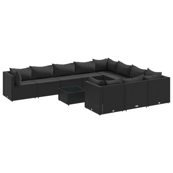 vidaXL 11-dijelni set vrtnih sofa od poliratana s jastucima crni