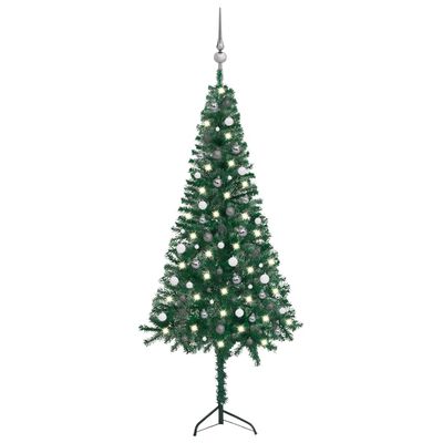 vidaXL Kutno umjetno božićno drvce LED s kuglicama zeleno 240 cm PVC