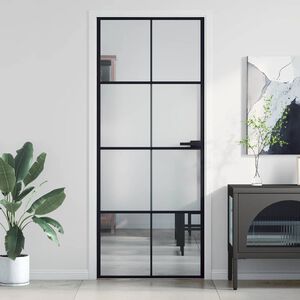 vidaXL Sobna vrata tanka crna 83 x 201,5 cm kaljeno staklo i aluminij