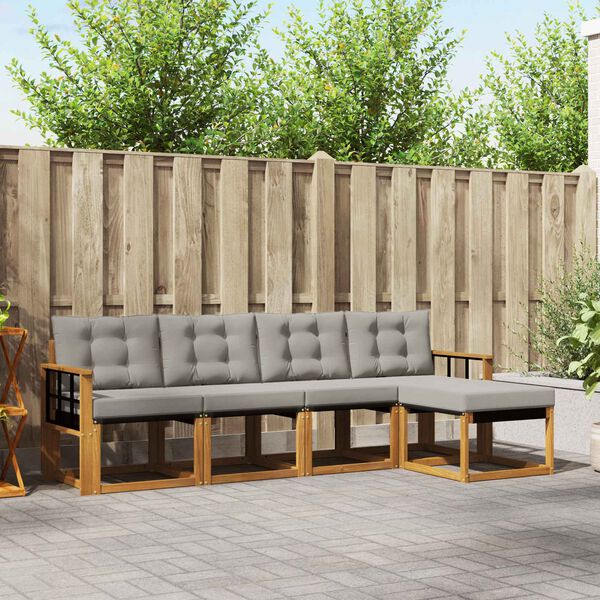 vidaXL Set vanjskih sofa s jastukom 5 pcs Prirodna i svijetlo siva