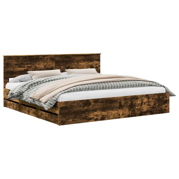 vidaXL Krevetna konstrukcija s ladicama Dimljeni hrast 200 x 200 cm