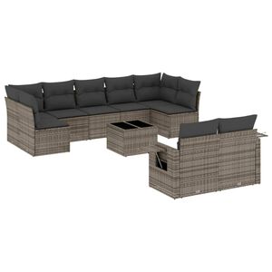 vidaXL 10-dijelni set vrtnih sofa od poliratana s jastucima sivi